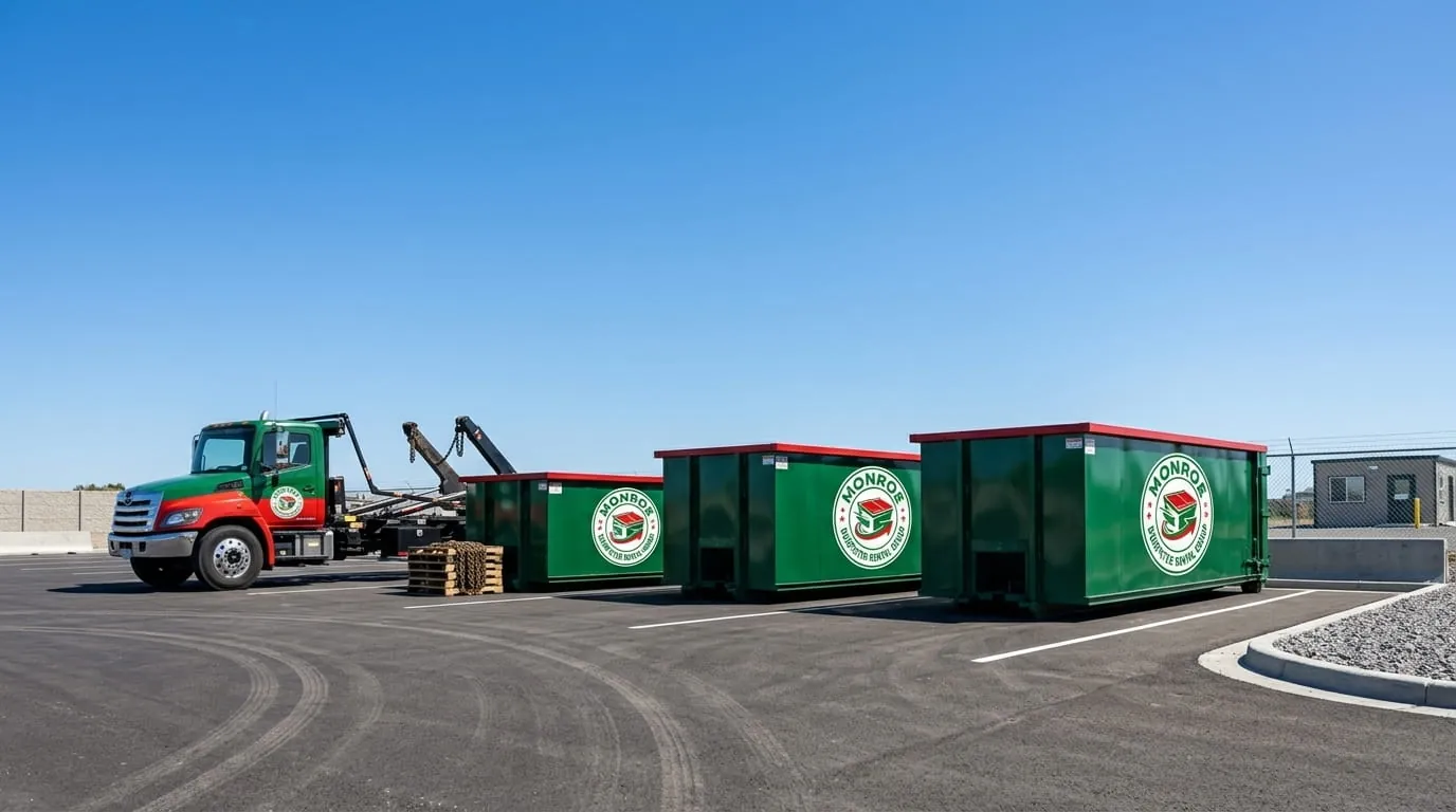 Monroe Dumpster Rental Group team member beside a roll-off dumpster in Monroe, NC